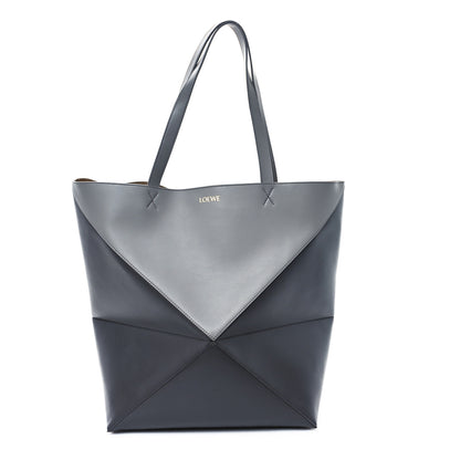 Loewe Shiny Calfskin Large Puzzle Fold Tote  Pearl Grey Dark Grey 1 of 9
