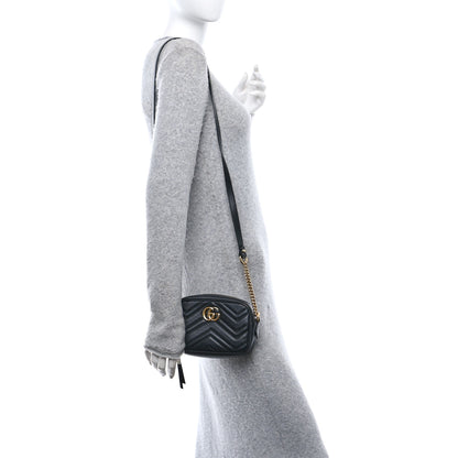 Gucci Calfskin Matelasse Mini GG Marmont Chain Shoulder Bag Black 2 of 11