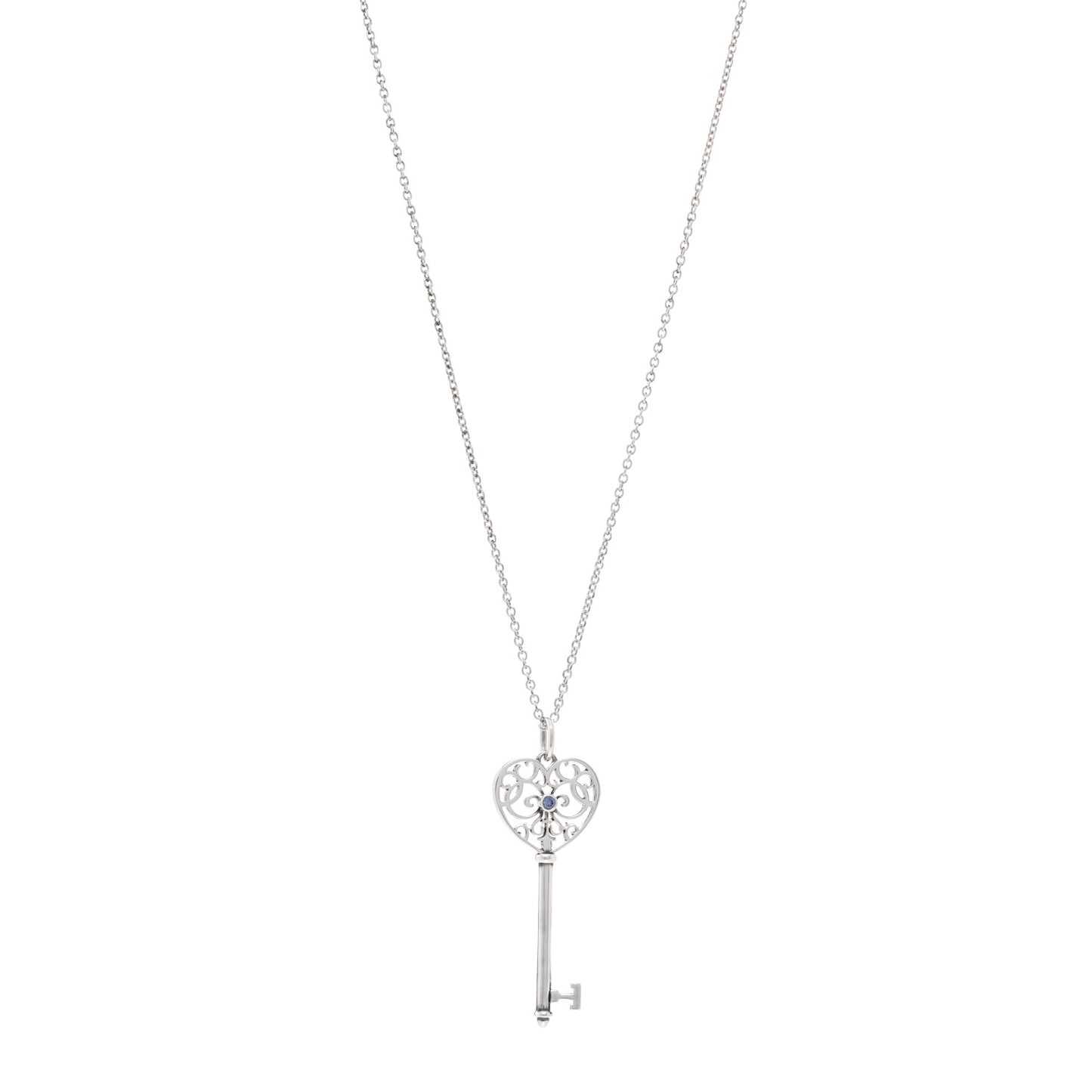 Sterling Silver Blue Sapphire Enchant Heart Key Pendant Necklace