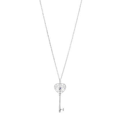 Tiffany Sterling Silver Blue Sapphire Enchant Heart Key Pendant Necklace 1 of 5