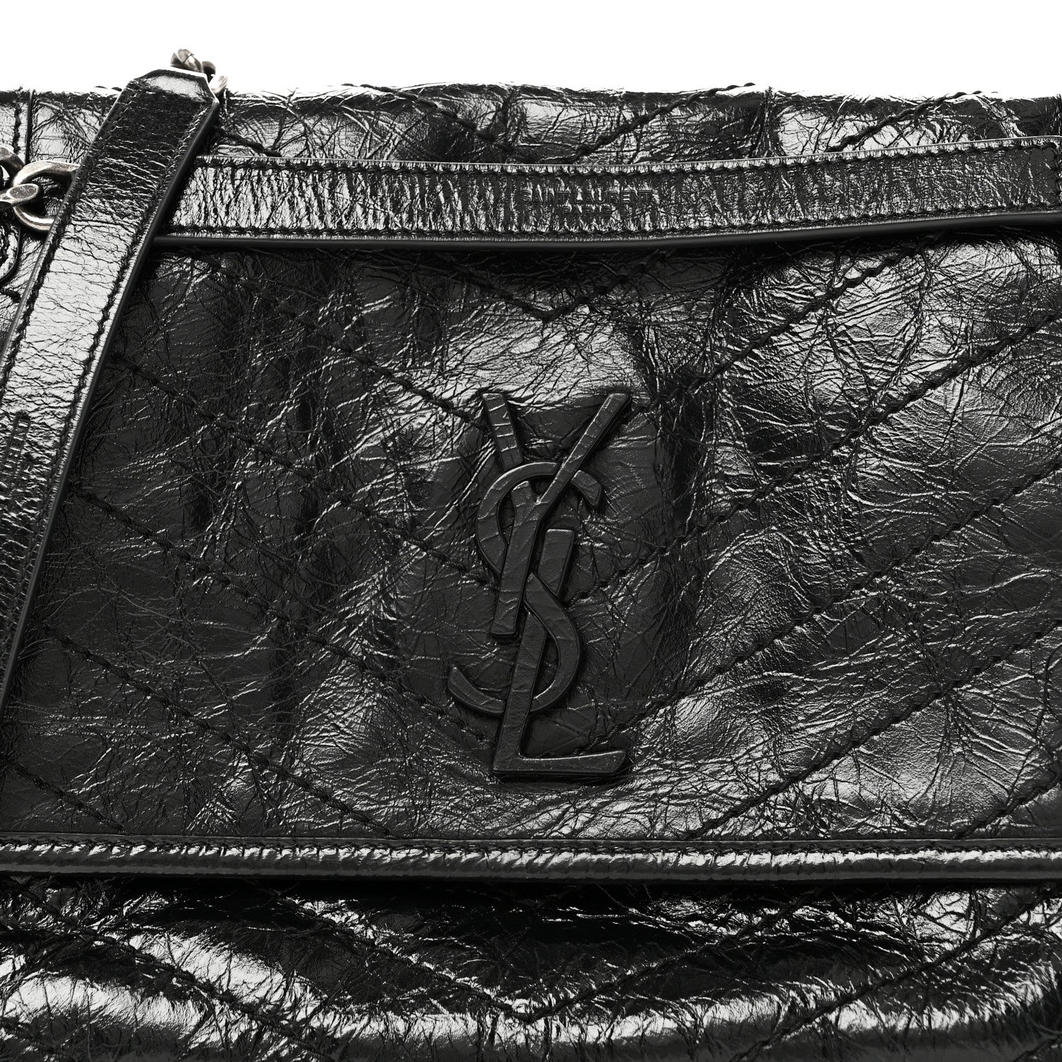Saint Laurent Crinkled Calfskin Matelasse Monogram Medium Niki Chain Satchel Black 8 of 10