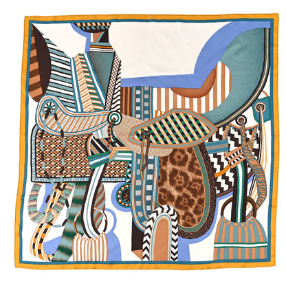 Hermes Silk La Selle Imaginaire Scarf 90 Miel Vert White 1 of 3