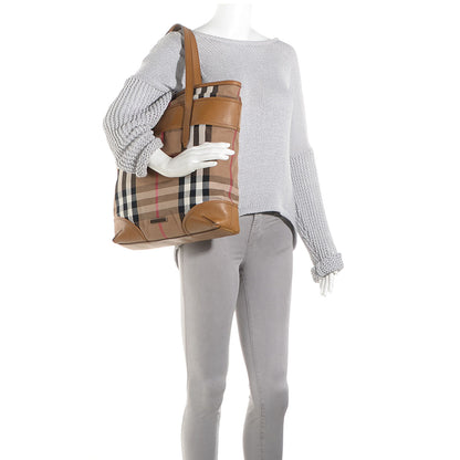 Burberry Vintage Leather House Check Webbing Medium Marlow Tote Camel 2 of 11