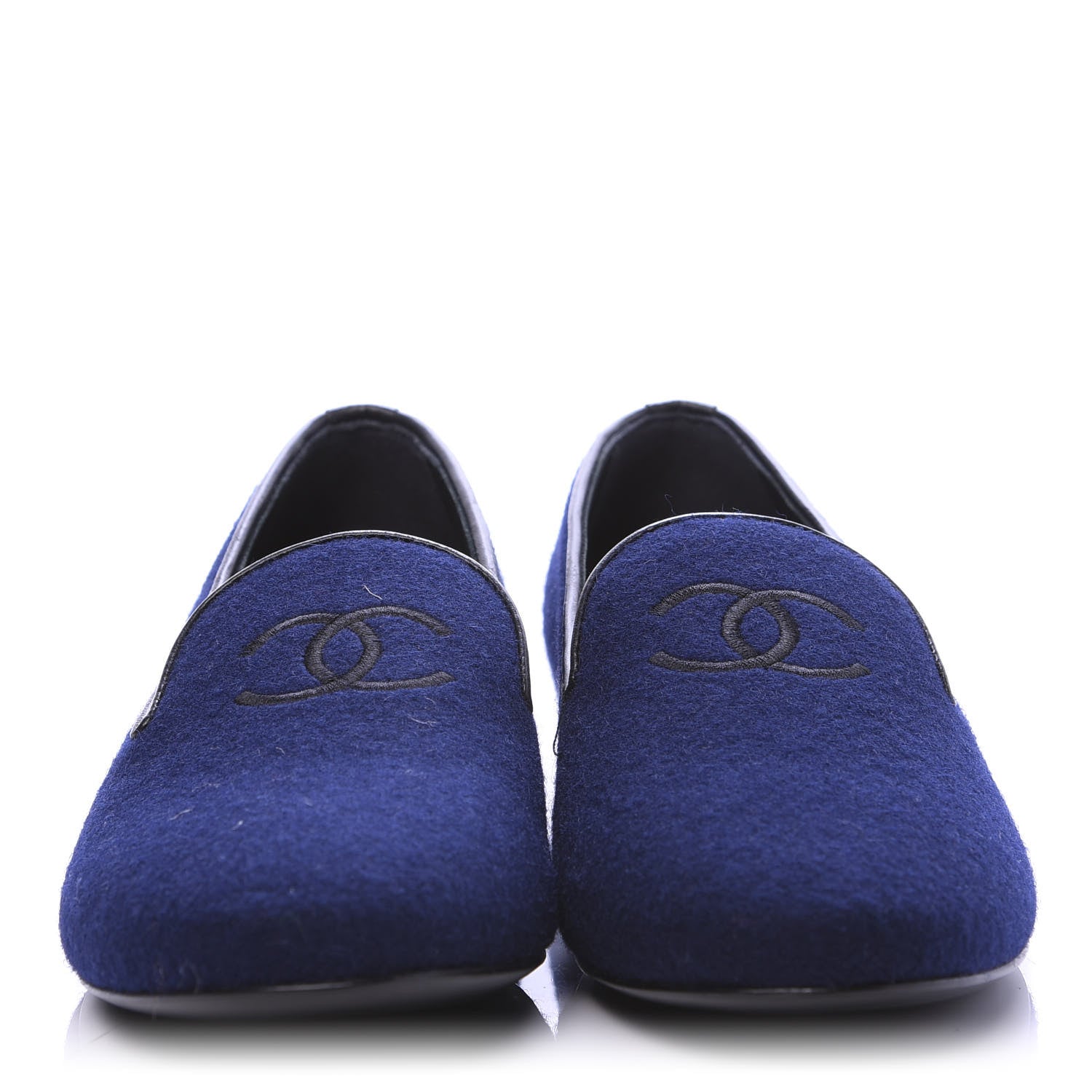 Chanel Fabric Lambskin Womens CC Mocassin Loafers 36 Navy Black 2 of 9