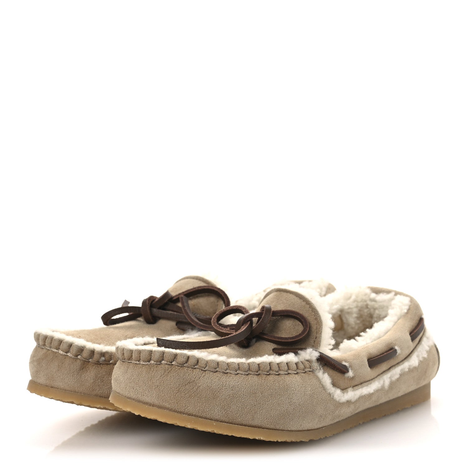 Miu Miu Shearling Moccasin Loafers 35 Beige 4 of 12