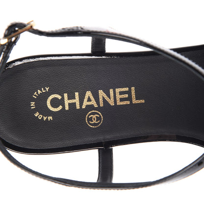 Chanel Patent Calfskin Camellia Thong Sandals 40 Black White 9 of 14