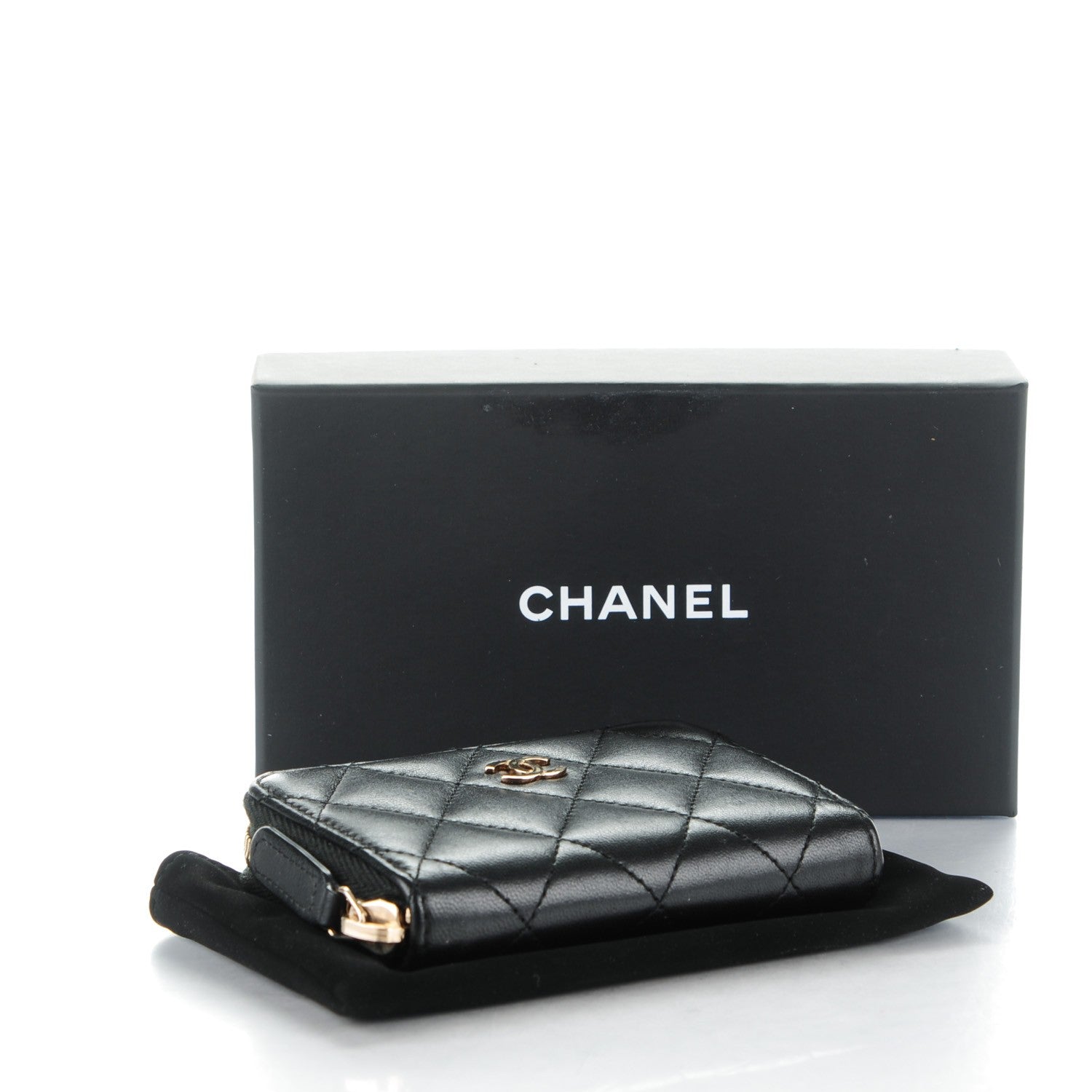 Chanel Lambskin Quilted Zip Around Coin Purse Wallet Black 4 of 7