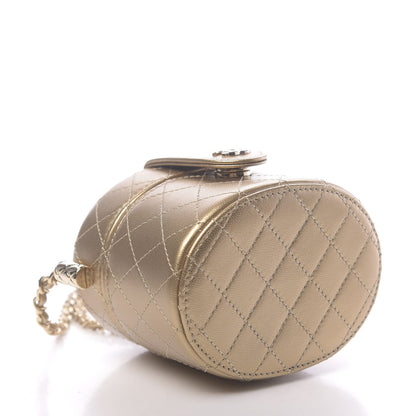 Chanel Metallic Lambskin Quilted Round Mini Vanity Case With Chain Gold 4 of 12
