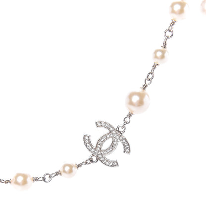 Chanel Crystal Pearl CC Long Necklace Silver 5 of 9