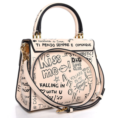 Dolce & Gabbana Calfskin Graffiti Printed Welcome Satchel White Black 3 of 7