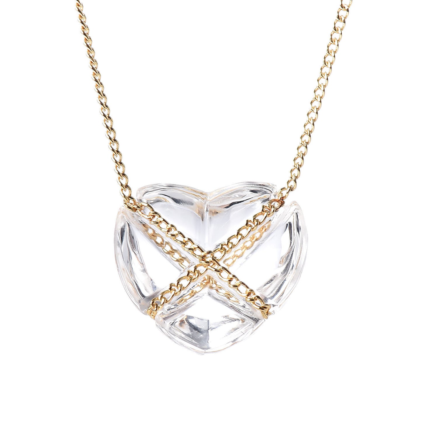 18K Yellow Gold Crystal Heart Pendant Necklace