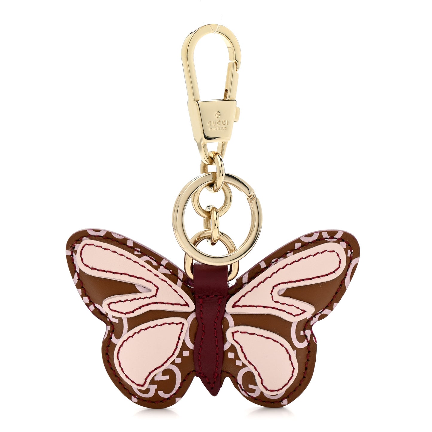 Calfskin GG Butterfly Keychain Brown Pink