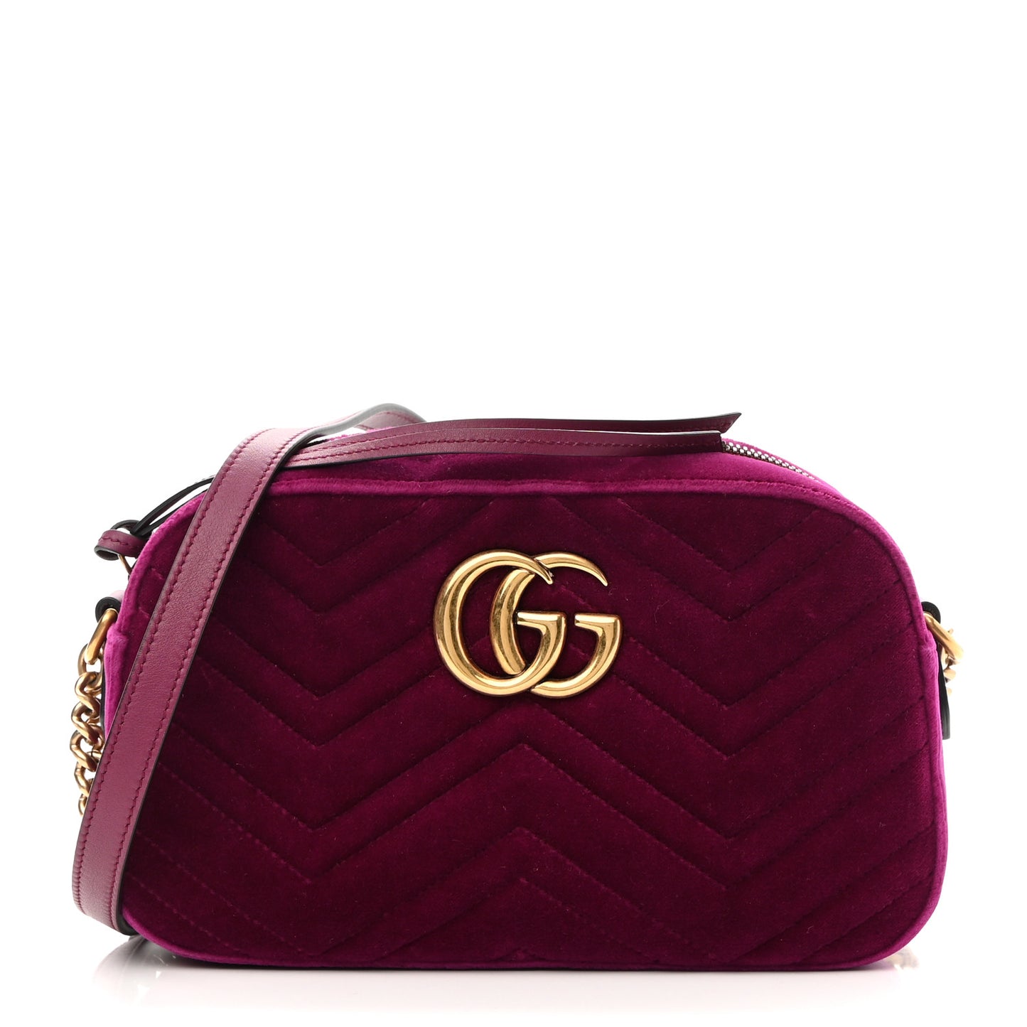 Velvet Matelasse Small GG Marmont Chain Shoulder Bag Fuchsia Violet Cyclamen
