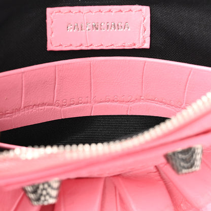 Balenciaga Extra Supple Calfskin Crocodile Embossed Le Cagole Mini Purse With Chain Sweet Pink 7 of 9