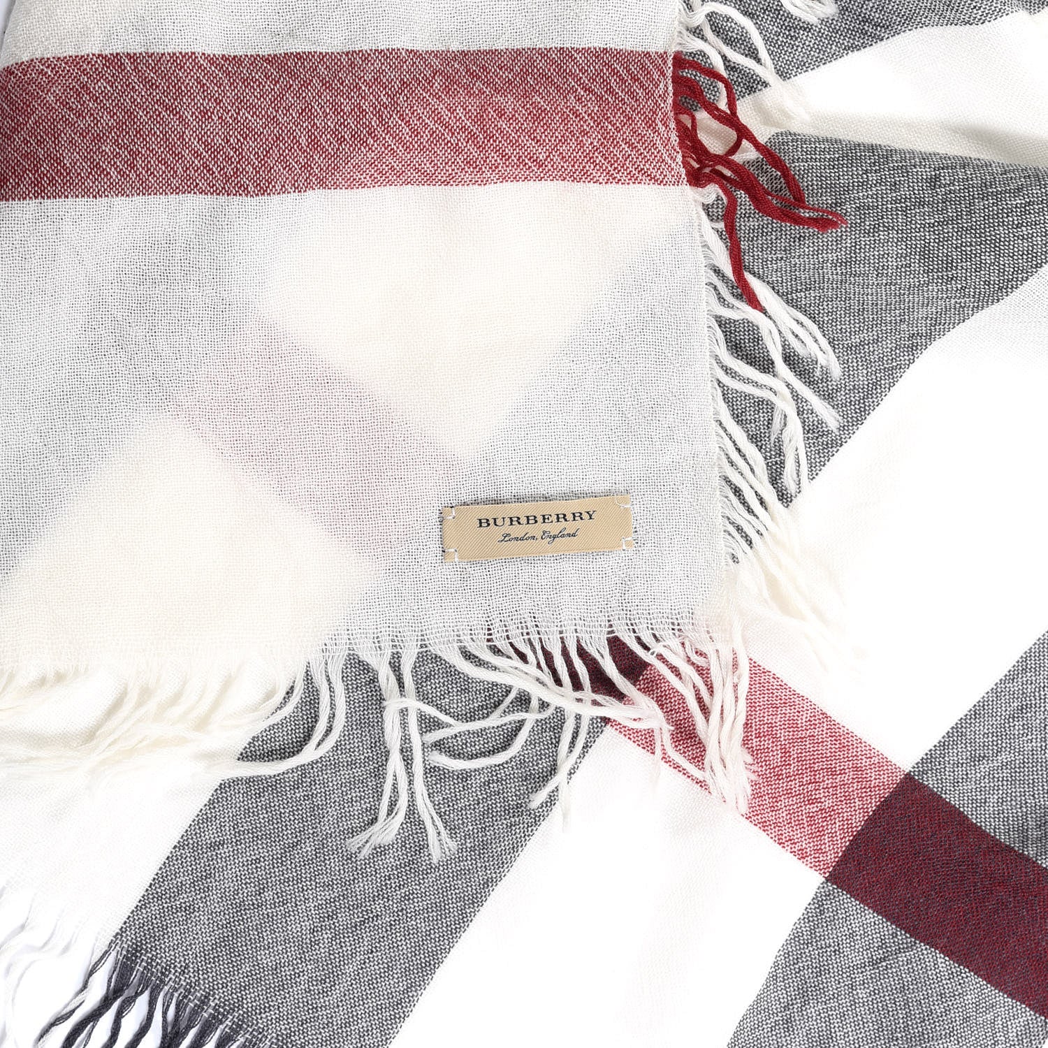 Burberry Wool Silk Gauze Giant Check Lightweight Scarf White 2 of 2