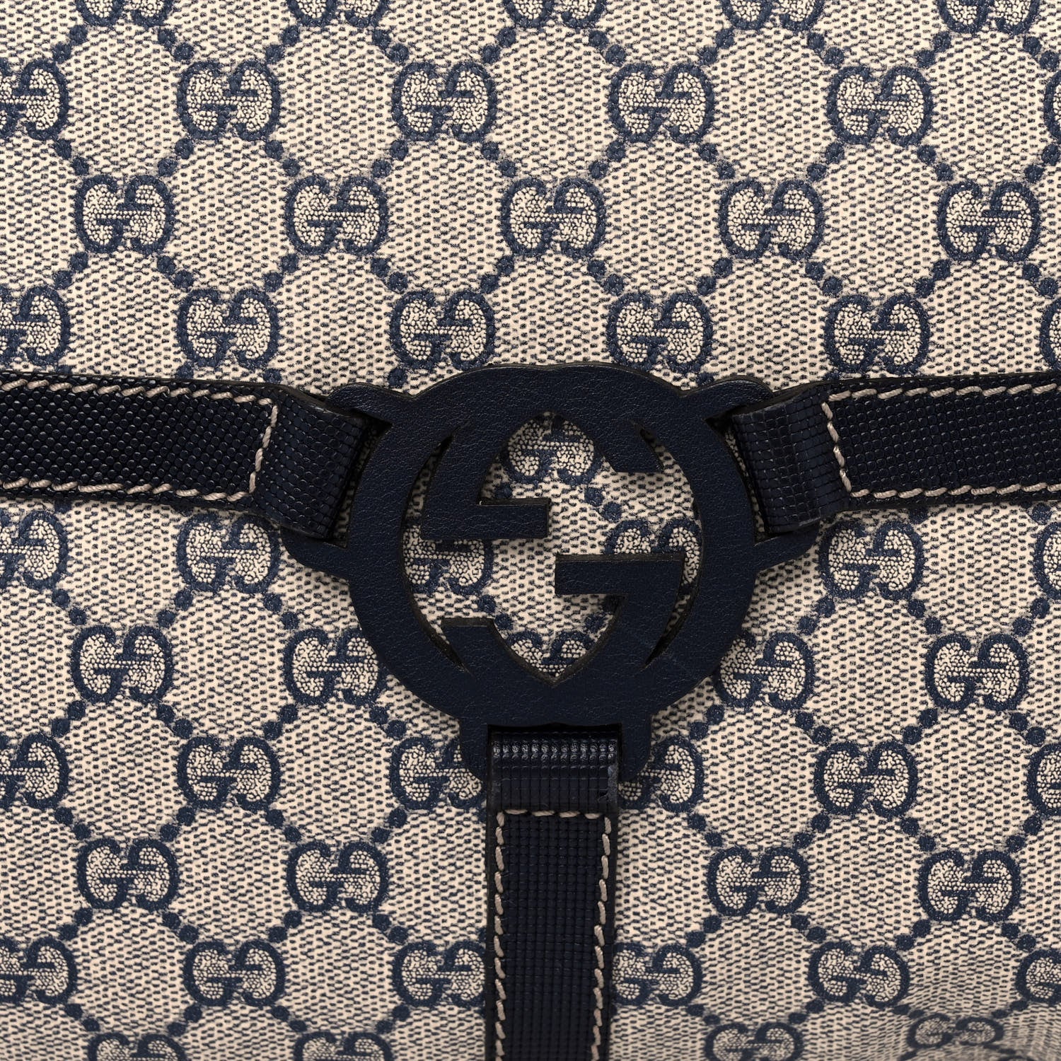 Gucci Monogram GG Reins Zip Up Tote Bag Gray Navy 8 of 10