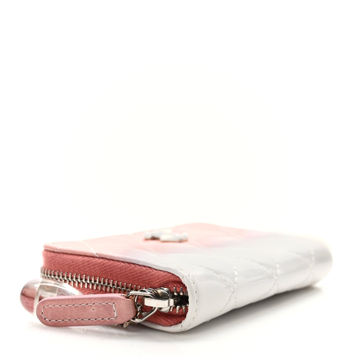 Ombre Patent Calfskin Quilted Small Zip Around Coin Purse Pink White