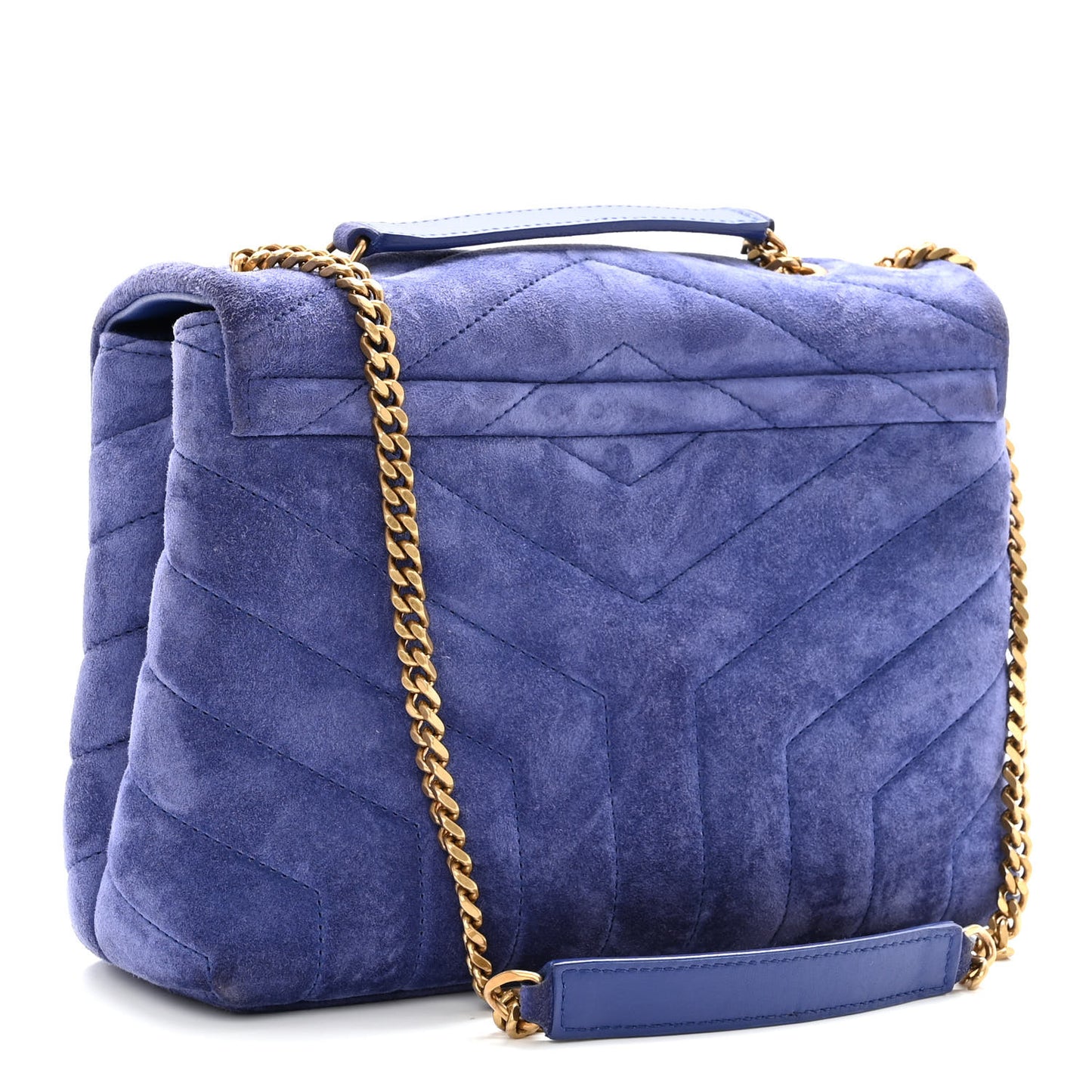 Velvet Y Quilted Monogram Small Loulou Chain Satchel Blue Sapphire