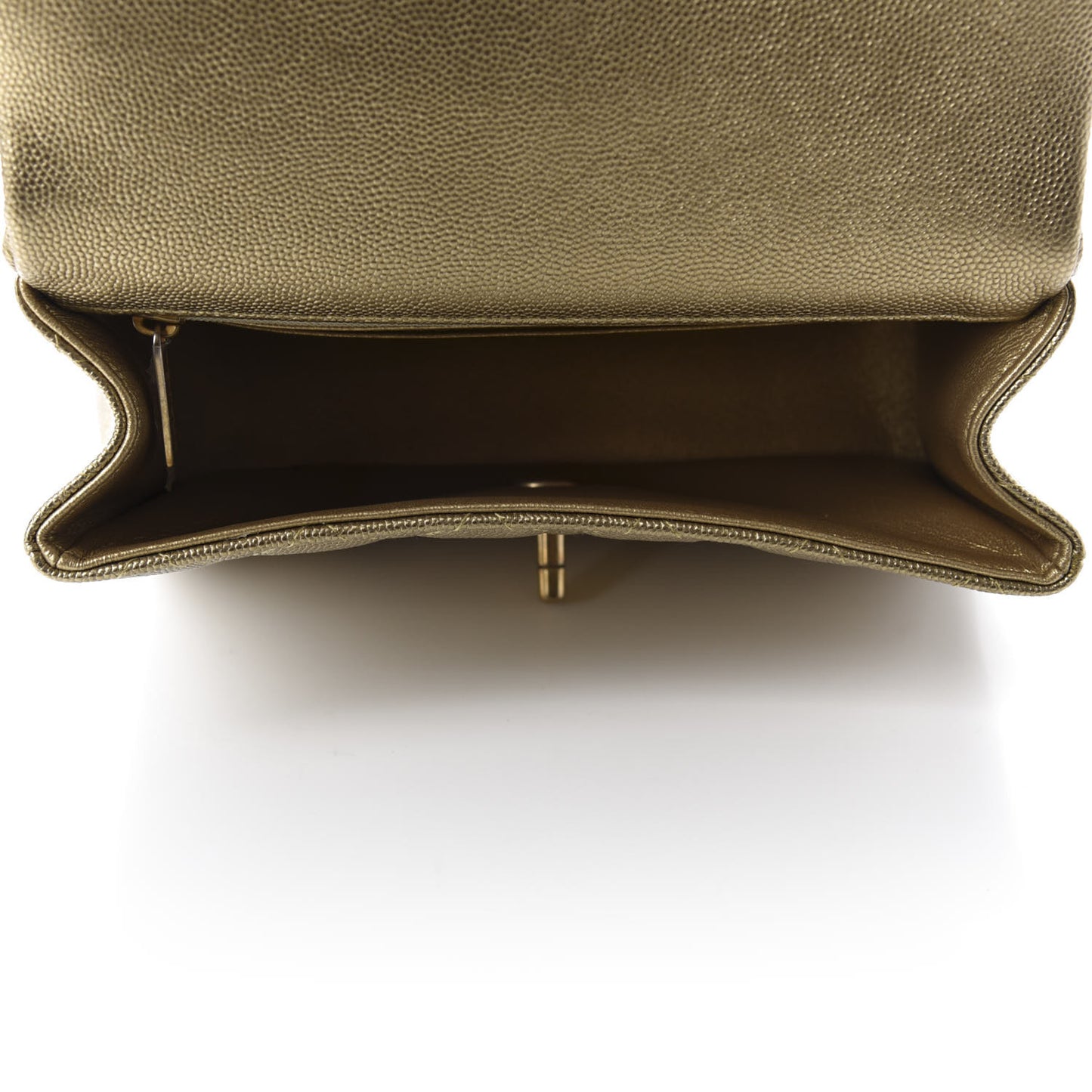 Metallic Caviar Quilted Mini Top Handle Rectangular Flap Gold