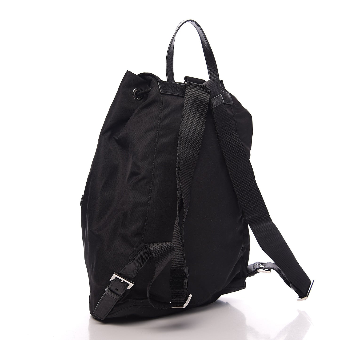 Nylon Vela Saffiano Medium Cinch Backpack Black