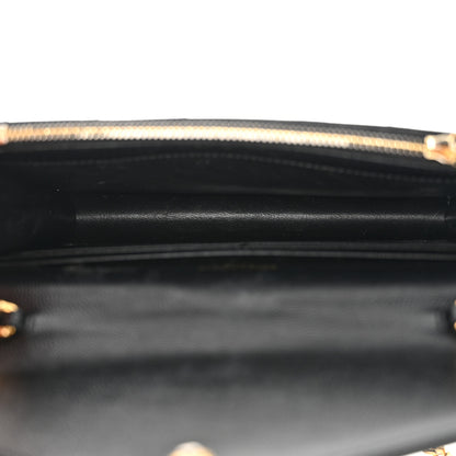 Saint Laurent Grain De Poudre Matelasse Chevron Monogram Envelope Chain Wallet Black 5 of 14