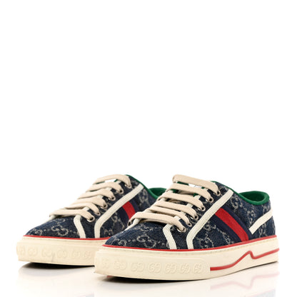 Gucci New Denim GG Monogram Web Womens 1977 Tennis Sneakers 35 Blue Tea Mystic White 3 of 10