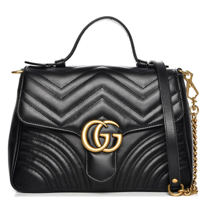 Gucci Calfskin Matelasse Small GG Marmont Top Handle Shoulder Bag Black 1 of 8