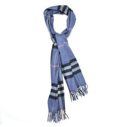 Burberry Cashmere Classic Check Fringe Scarf Light Blue 1 of 4