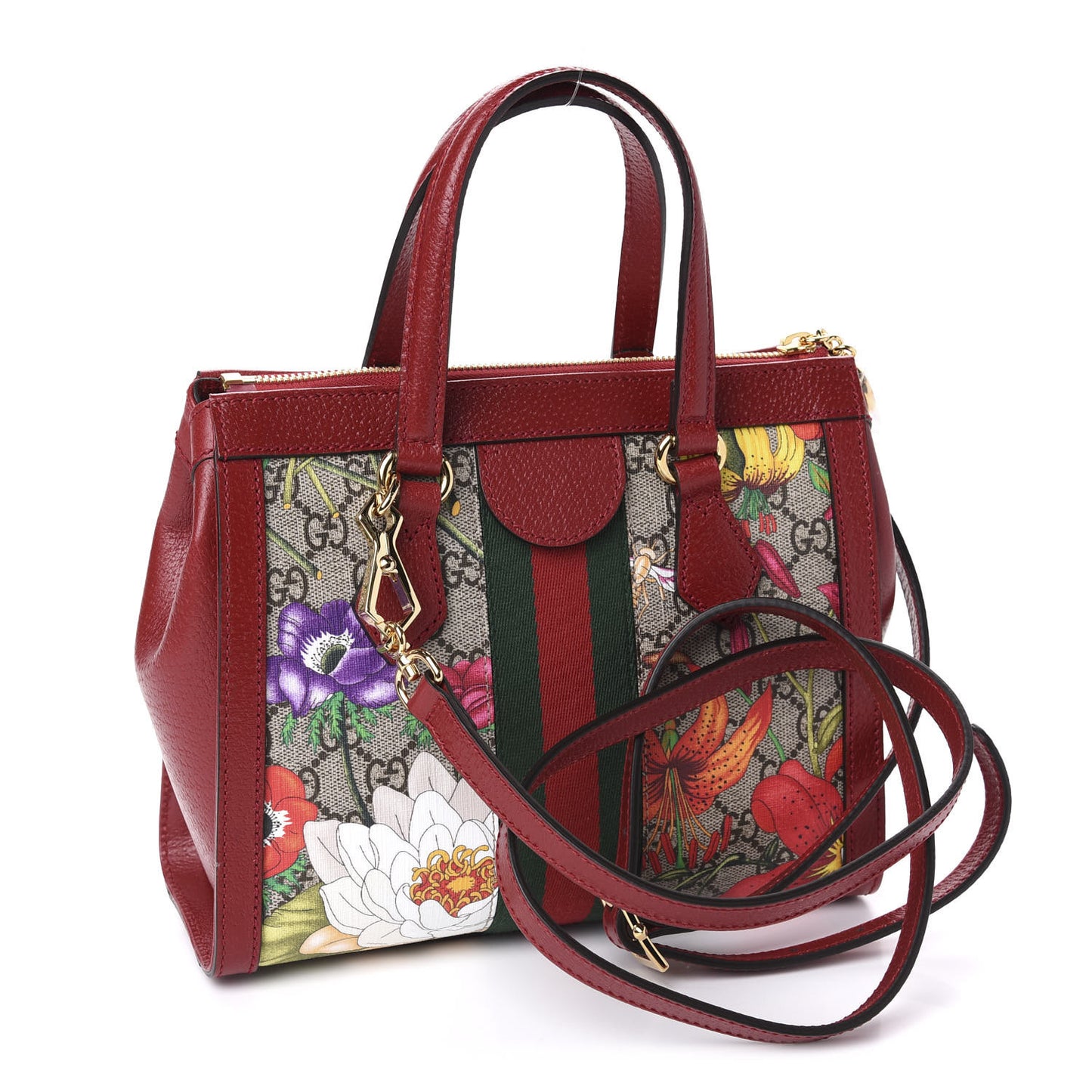 GG Supreme Monogram Flora Web Small Ophidia Tote Bag Red