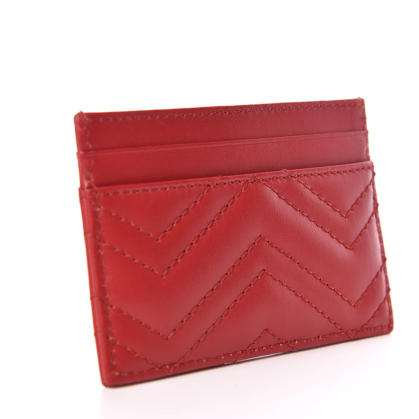 Calfskin Matelasse GG Marmont Card Holder Hibiscus Red