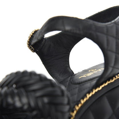 Chanel Calfskin Quilted Chain Around Wedge Sandals 39.5 Black 19 of 20