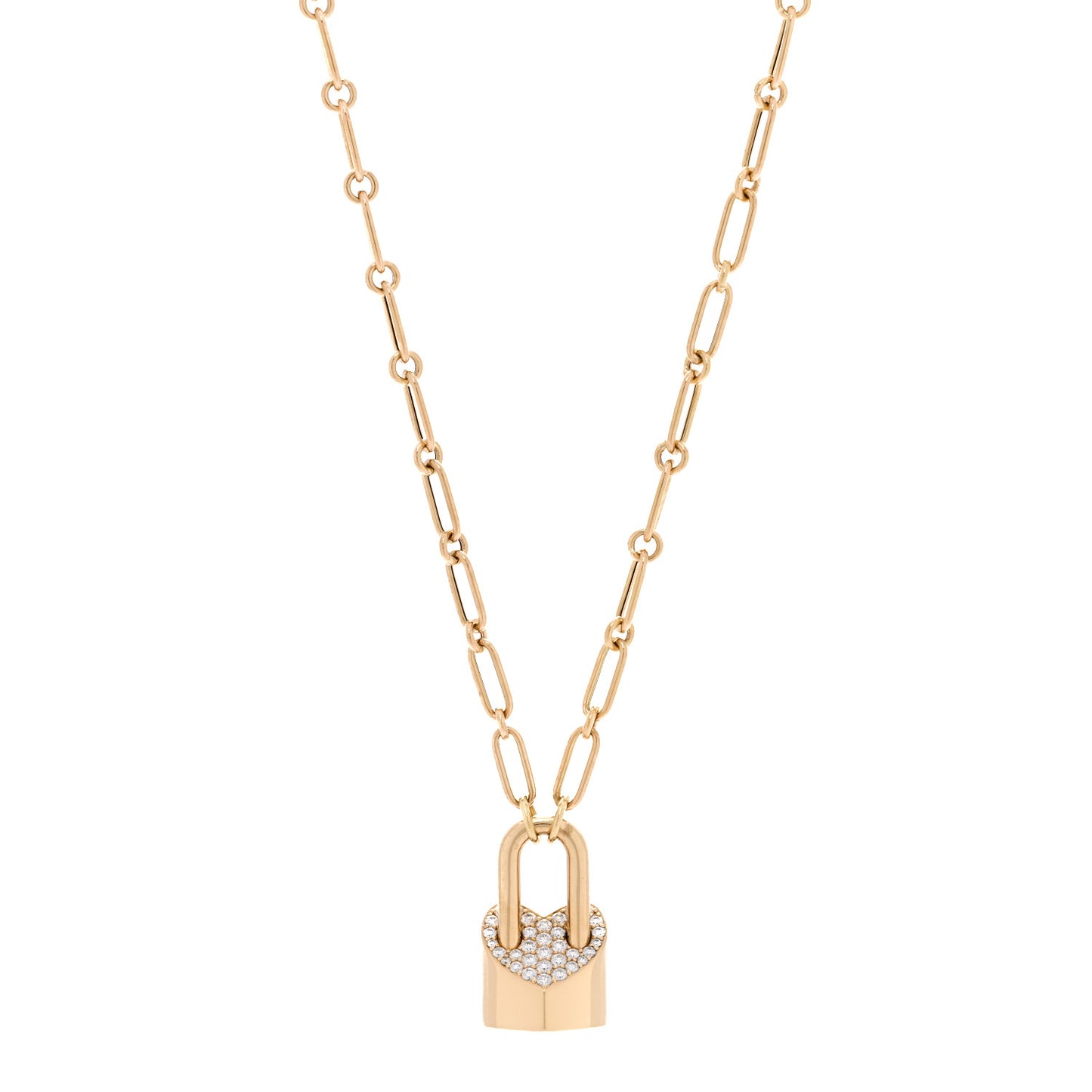 18K Yellow Gold Diamond Lock Love Pendant Necklace