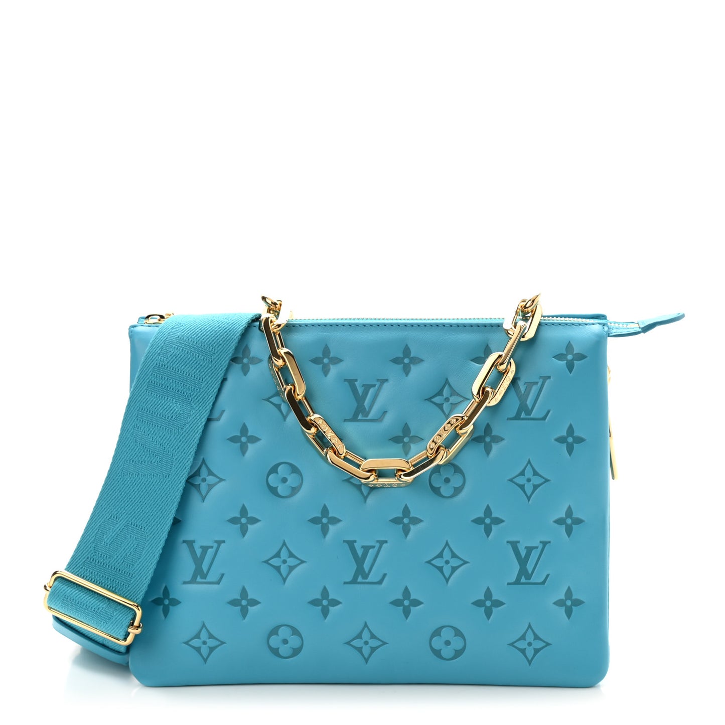 Lambskin Embossed Monogram Coussin PM Turquoise