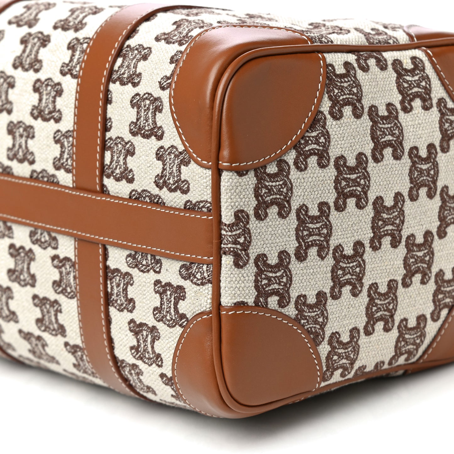 Triomphe Textile Calfskin Small Boston Bag Brown
