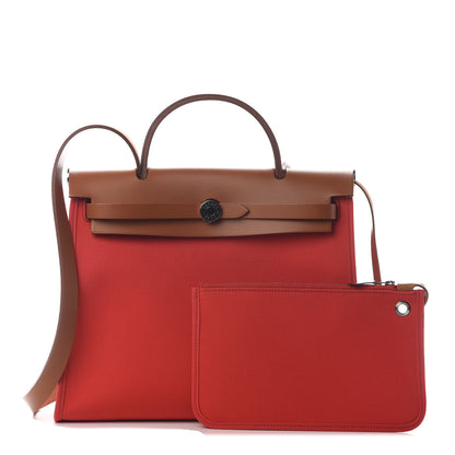 Hermes Vache Hunter Toile Herbag Zip 31 PM Rouge Tomate Natural 1 of 7