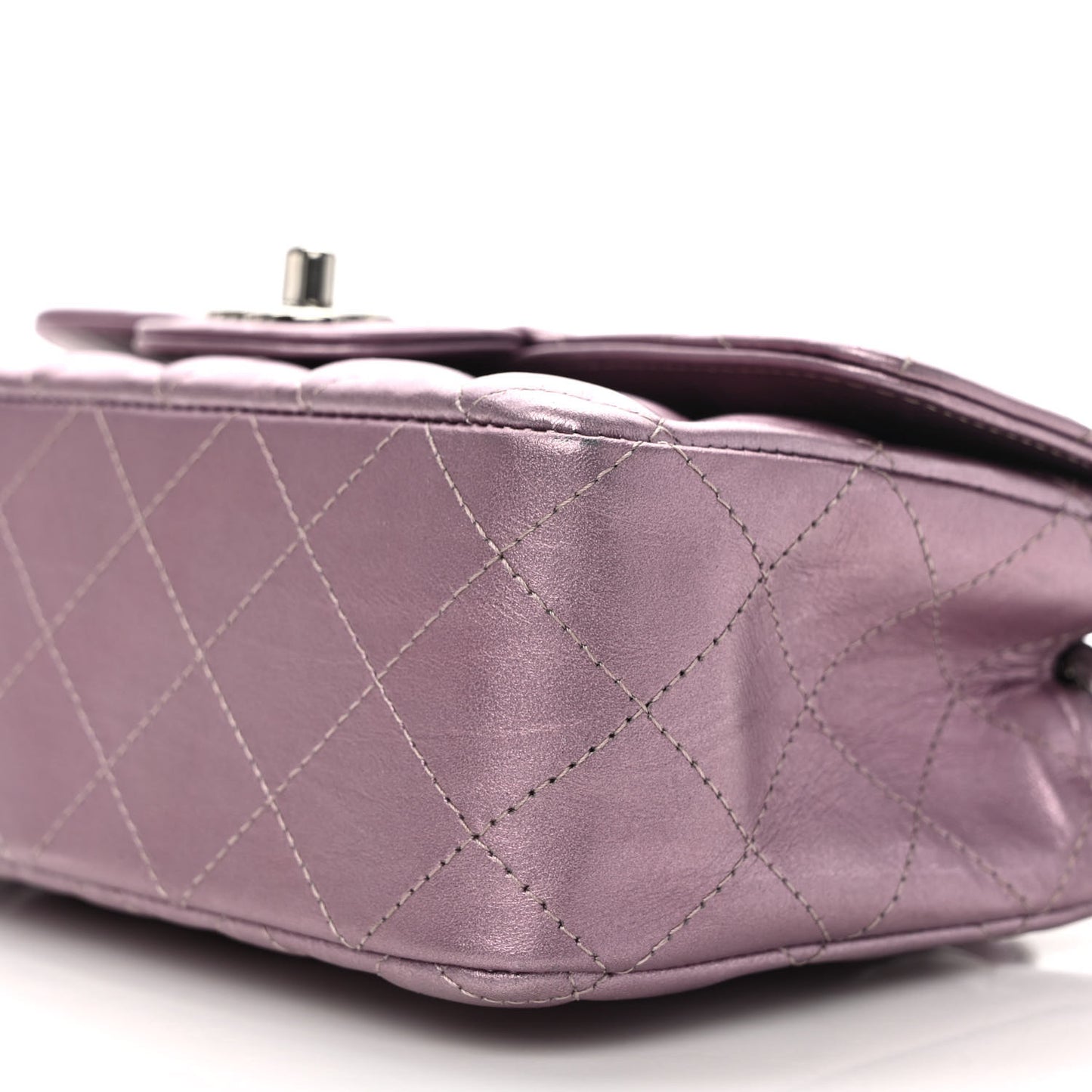 Metallic Calfskin Quilted Mini Rectangular Flap Pink