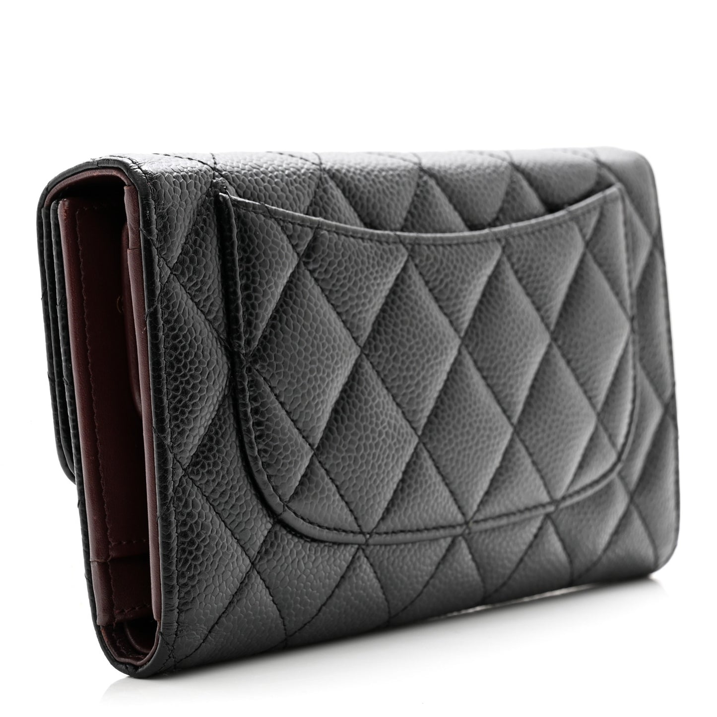 Caviar Quilted Large Flap Wallet Black
