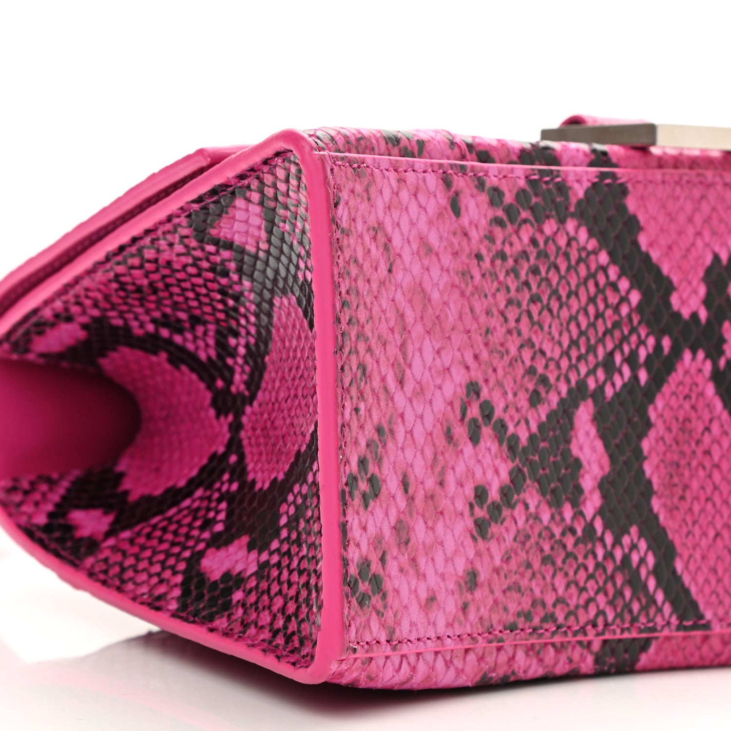 Balenciaga Shiny Calfskin Python Effect Small Hourglass Top Handle Bag Fuchsia Black 8 of 8