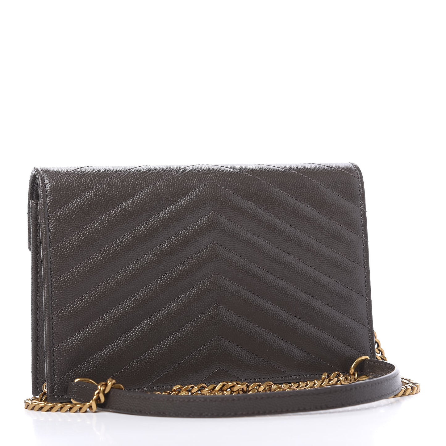 Grain De Poudre Matelasse Chevron Monogram Envelope Chain Wallet Pebble