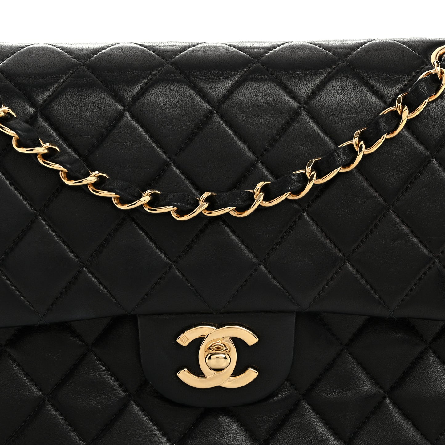 Lambskin Quilted Medium Double Flap Black