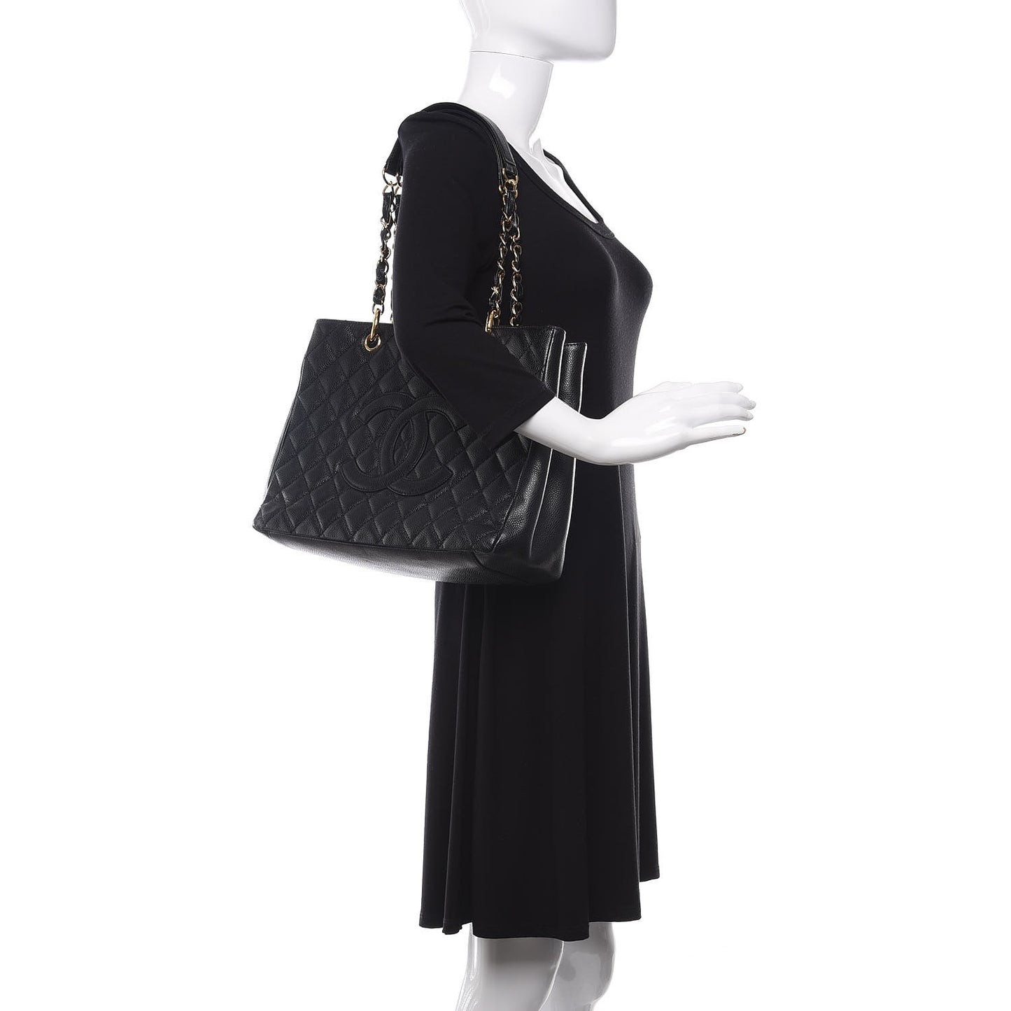 Caviar Quilted Grand Shopping Tote GST Black