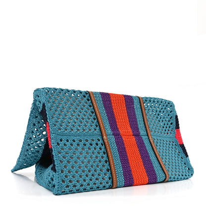 Gucci Raffia Web Woven Interlocking G Tote Blue Multicolor 4 of 10