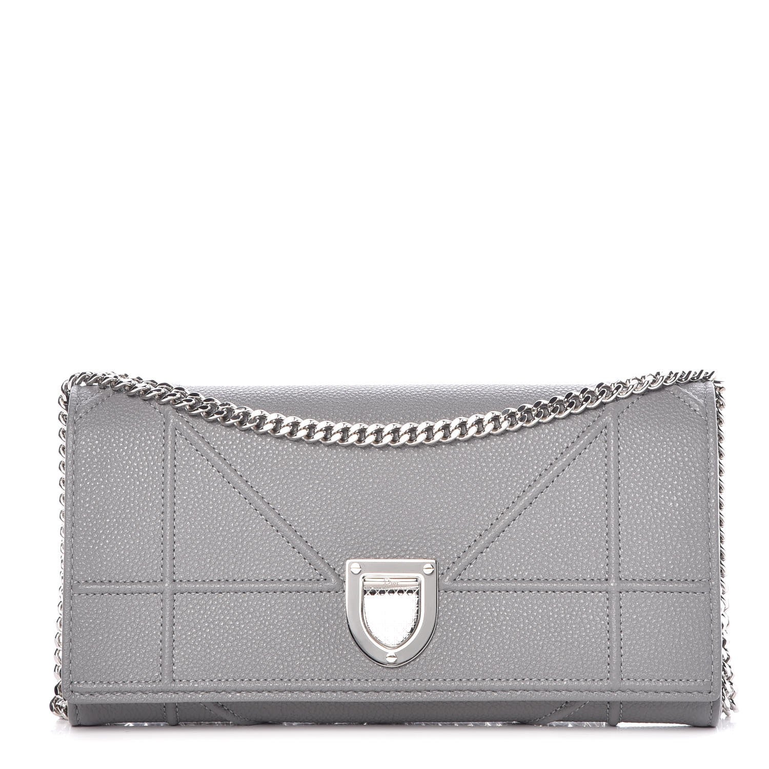 Christian Dior Grained Calfskin Diorama Croisiere Chain Wallet Gris 1 of 7