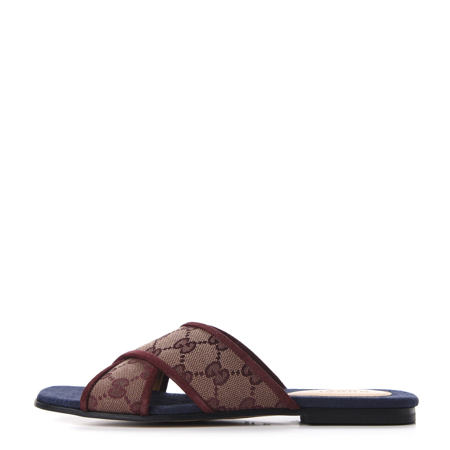 Gucci Canvas GG Monogram Womens Criss Cross Slide Sandals 36.5 Sahara Rubino Chardonnay 1 of 10