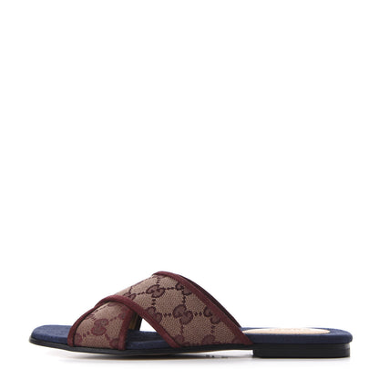 Gucci Canvas GG Monogram Womens Criss Cross Slide Sandals 36.5 Sahara Rubino Chardonnay 1 of 10
