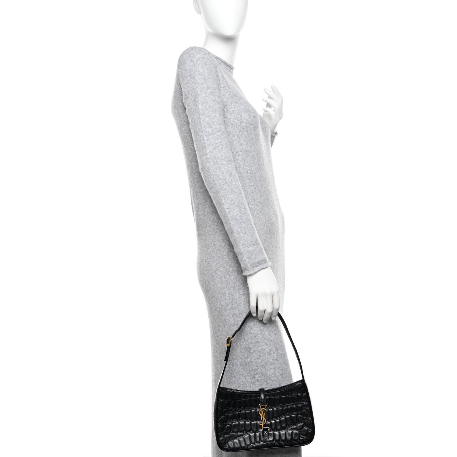 Saint Laurent Calfskin Crocodile Embossed LE 5 A 7 Hobo Black 2 of 10