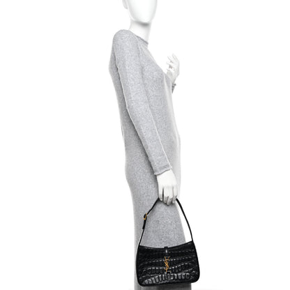 Saint Laurent Calfskin Crocodile Embossed LE 5 A 7 Hobo Black 2 of 10