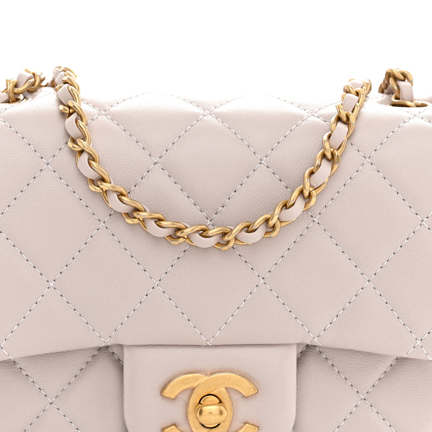 Lambskin Quilted Mini Pearl Crush Flap Light Purple