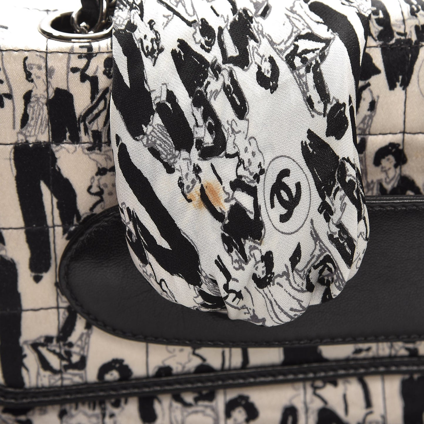 Silk Lambskin Coco Mademoiselle Scarf Flap Bag White Black