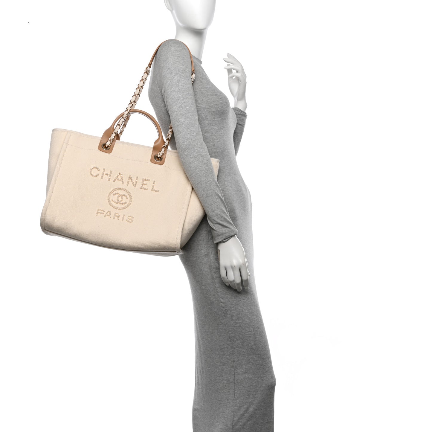 Canvas Pearl Medium Deauville Tote Ecru Beige